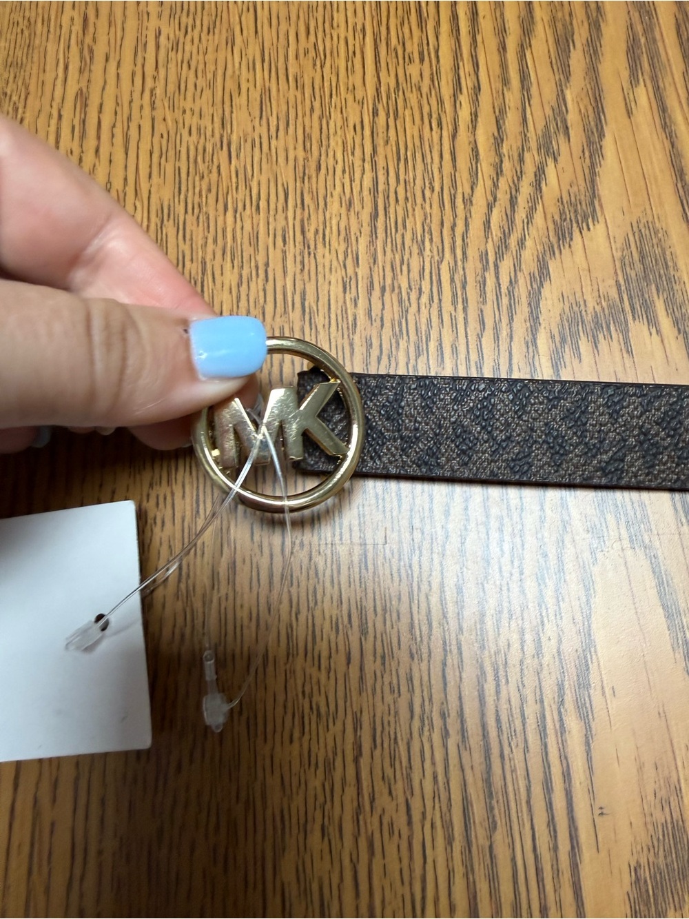 Michael Kors Brown Logo MK Circle Buckle Belt with Gold Hardware Size Large
